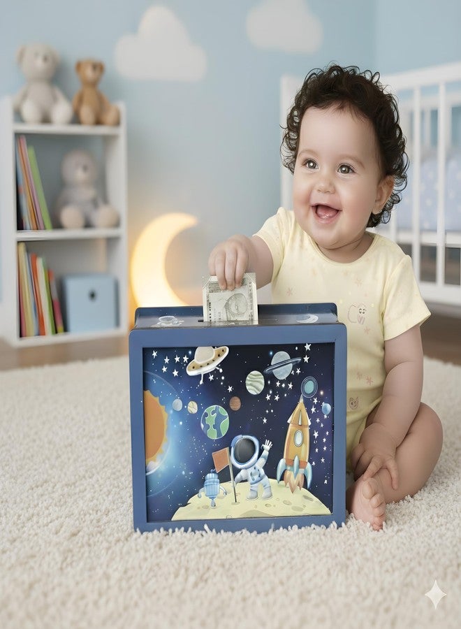 DARSHANAM WORLD Space Theme Money Bank for Kids | Baby Learning Piggy Bank | Cartoon Astronaut Rocket Design Coin & Cash Saving Box | Educational Gift for Children (Galaxy) - Image 3